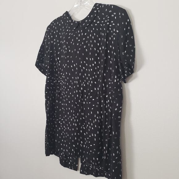 French Connection Peter Pan Collar Buttondown Back Blouse Black White Dots Sz 2 - Picture 3 of 7